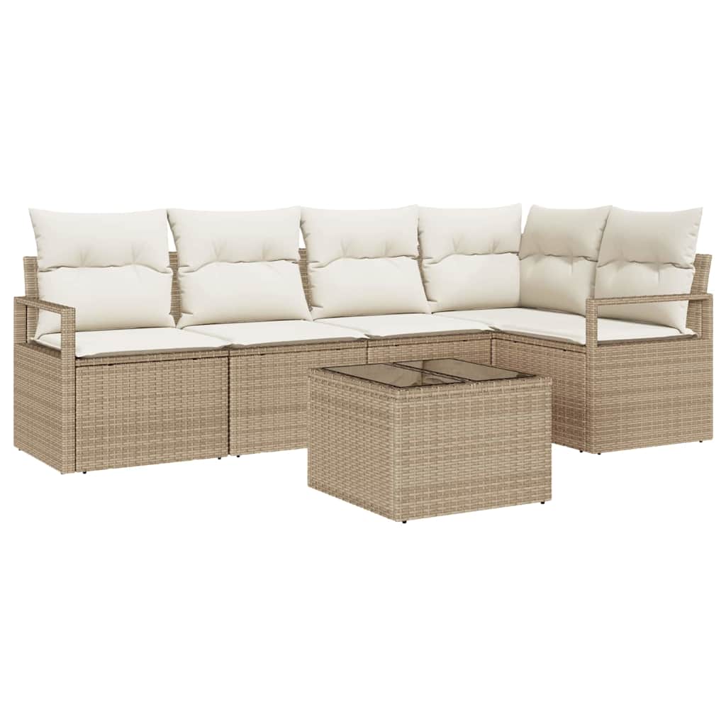 Gartensofa-set mit Kissen 6 pcs Beige und Creme Poly-Rattan