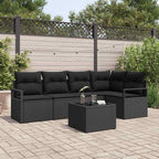 Gartensofa-set mit Kissen 6 pcs Schwarz Poly-Rattan