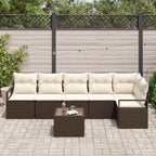Gartensofa-set mit Kissen 7 pcs Braun und Creme Poly-Rattan