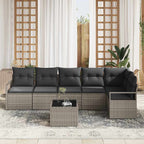 Gartensofa-set mit Kissen 7 pcs Hellgrau Poly-Rattan