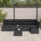 Gartensofa-set mit Kissen 7 pcs Schwarz Poly-Rattan