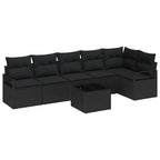Gartensofa-set mit Kissen 7 pcs Schwarz Poly-Rattan