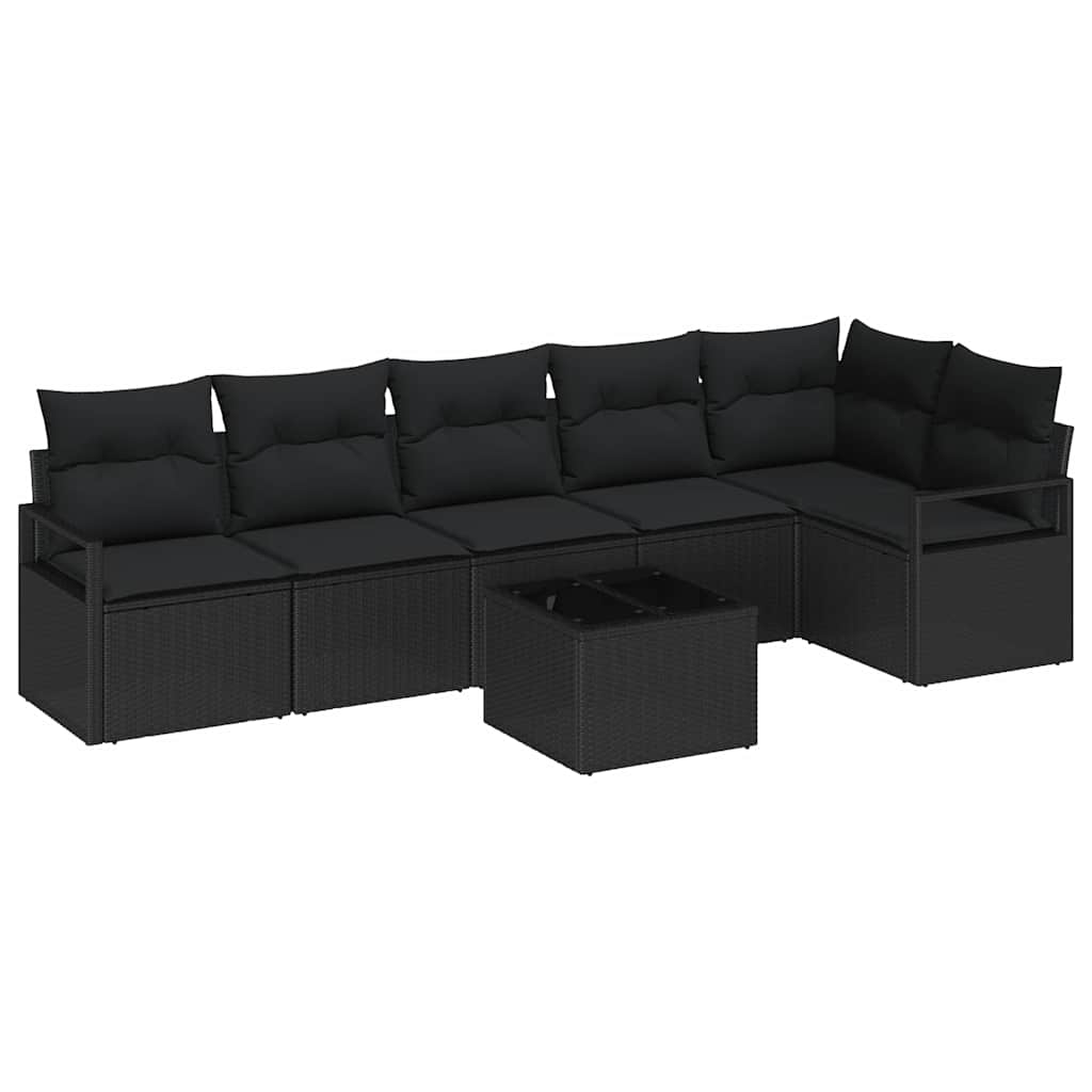 Gartensofa-set mit Kissen 7 pcs Schwarz Poly-Rattan