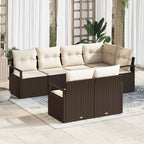 Gartensofa-set mit Kissen 7 pcs Braun und Weiß Poly-Rattan