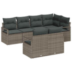 Gartensofa-set mit Kissen mit Speicher 7 pcs Grau Poly-Rattan