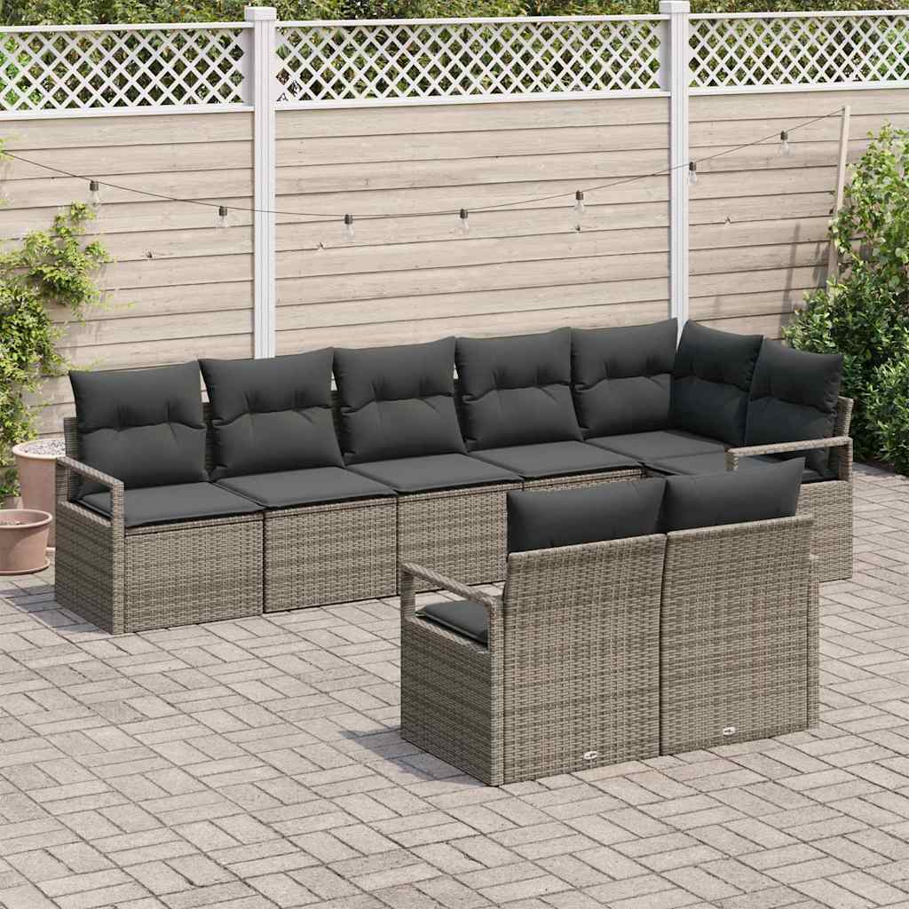 Gartensofa-set mit Kissen mit Speicher 8 pcs Grau Poly-Rattan