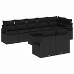 Gartensofa-set mit Kissen 9 pcs Schwarz Poly-Rattan