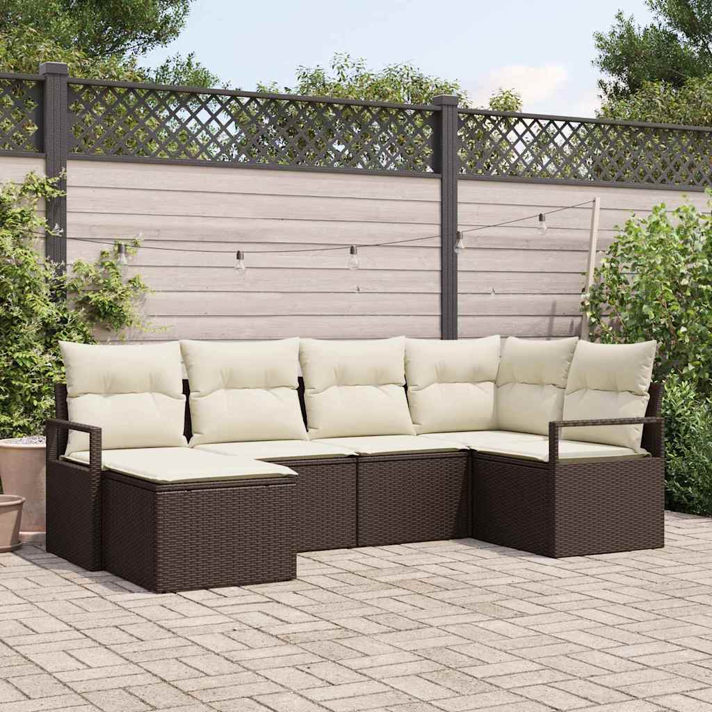 Sofa Set mit Kissen 6 pcs Braun und Creme Poly-Rattan