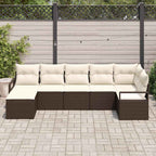 Sofa Set mit Kissen 7 pcs Braun und Creme Poly-Rattan