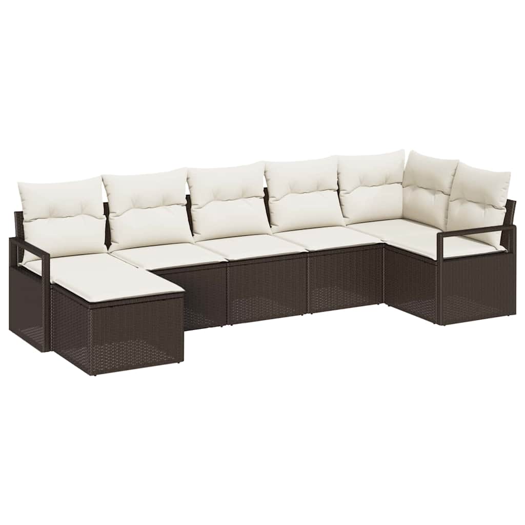 Sofa Set mit Kissen 7 pcs Braun und Creme Poly-Rattan