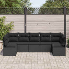 Gartensofa-set mit Kissen 7 pcs Schwarz Poly-Rattan