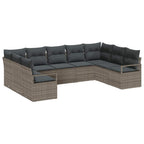 Gartensofa-set mit Kissen mit Speicher 9 pcs Grau Poly-Rattan