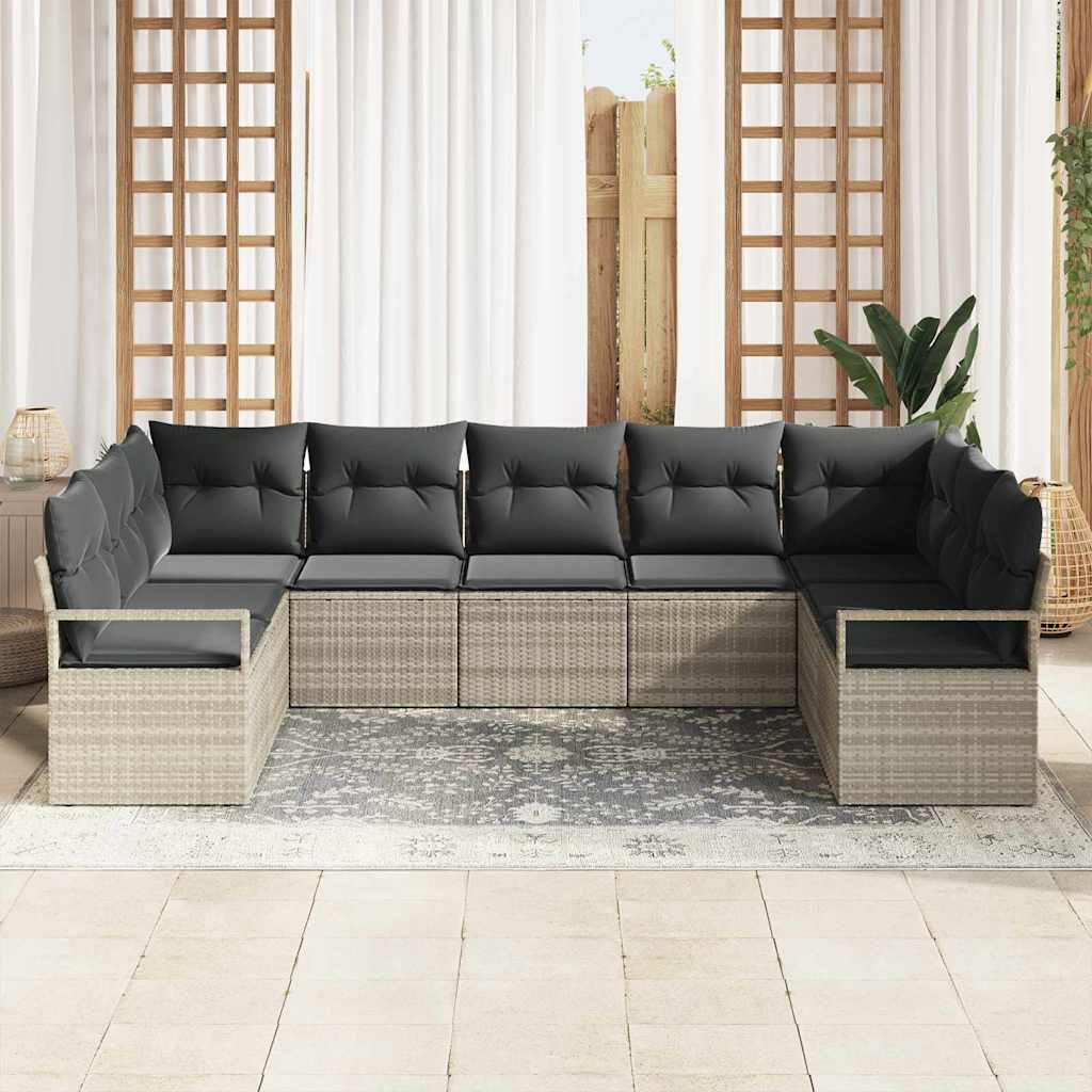 Gartensofa-set mit Kissen 9 pcs Hellgrau Poly-Rattan