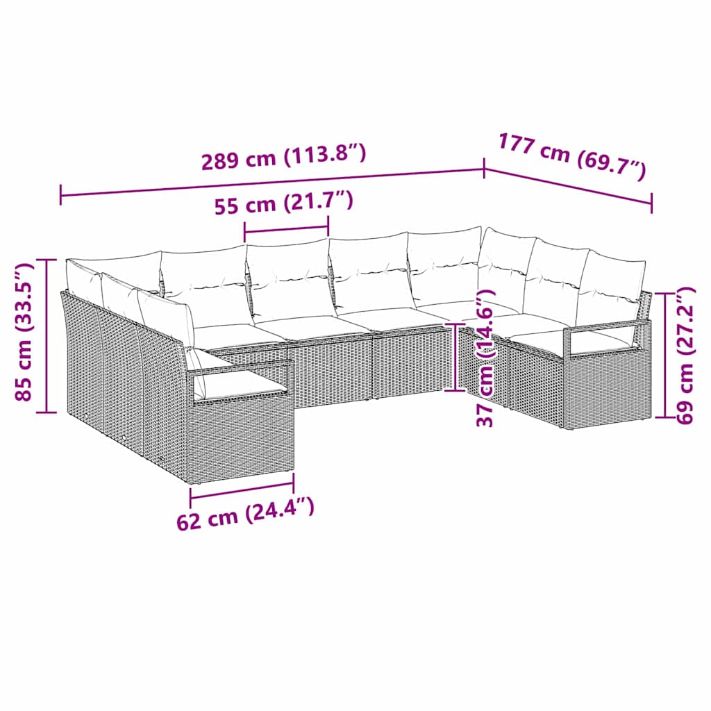 Gartensofa-set mit Kissen 9 pcs Hellgrau Poly-Rattan