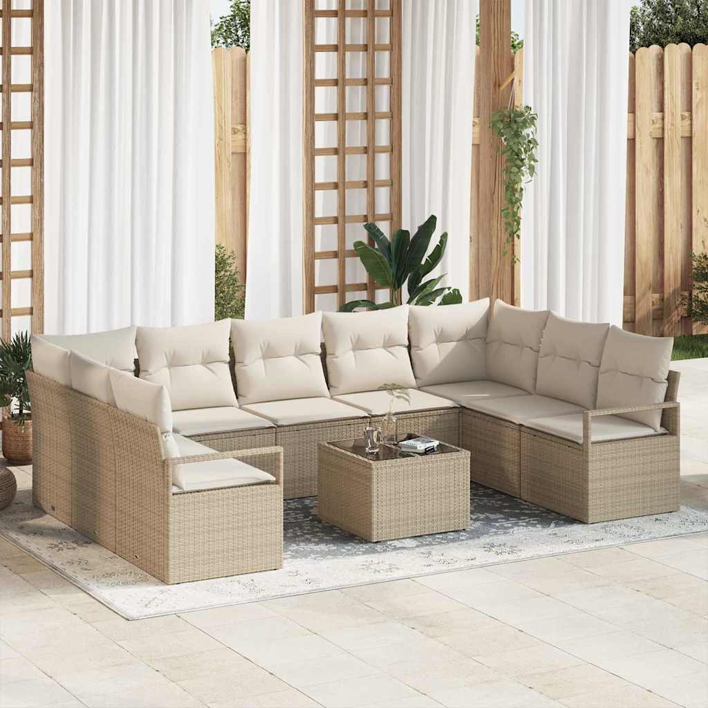 Gartensofa-set mit Kissen 10 pcs Beige und Creme Poly-Rattan