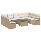 Gartensofa-set mit Kissen 10 pcs Beige und Creme Poly-Rattan