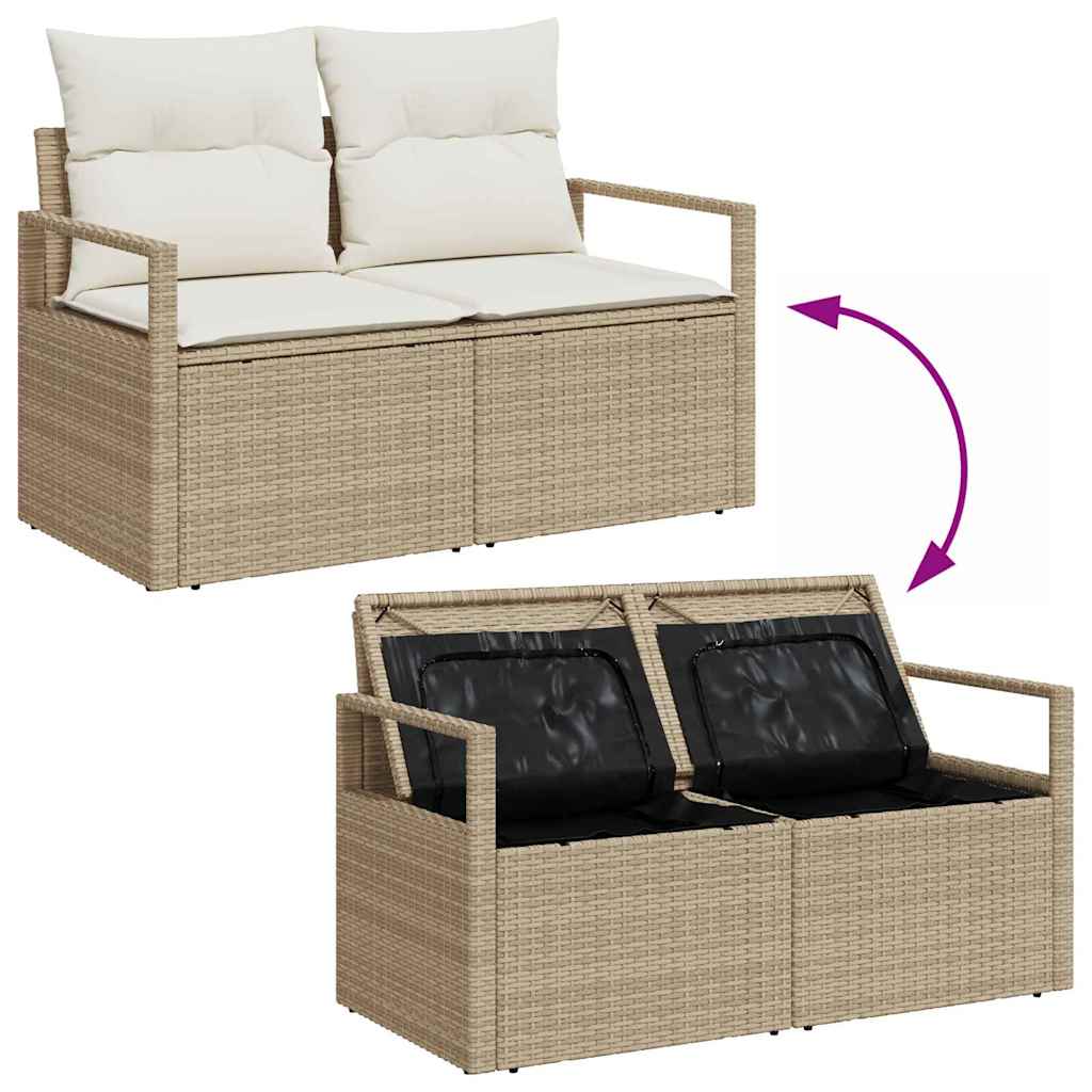 Gartensofa-set mit Kissen 10 pcs Beige und Creme Poly-Rattan