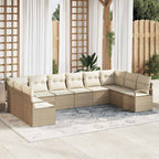 Gartensofa-set mit Kissen 10 pcs Beige und Weiß Poly-Rattan