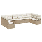 Gartensofa-set mit Kissen 10 pcs Beige und Weiß Poly-Rattan