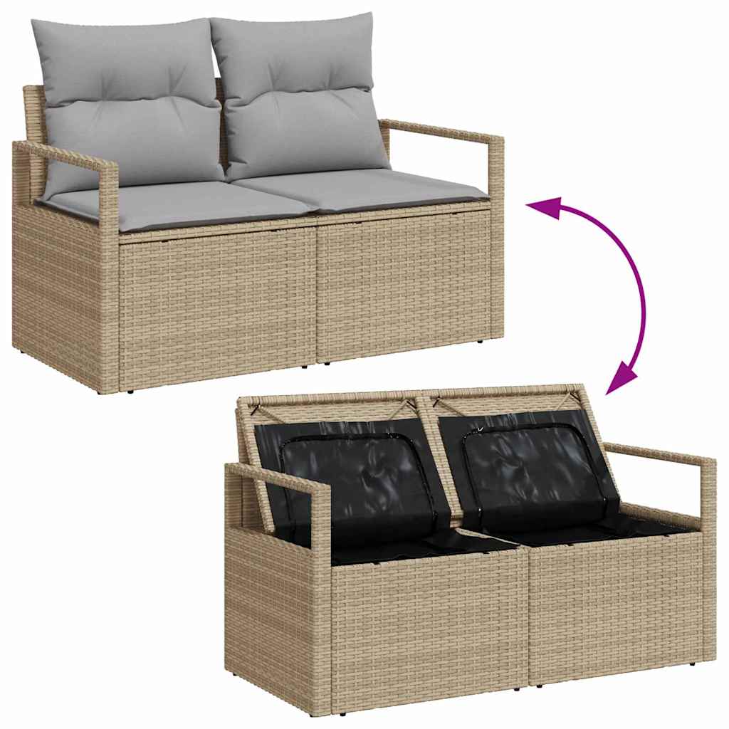 Gartensofa-set mit Kissen 10 pcs Beige und Weiß Poly-Rattan