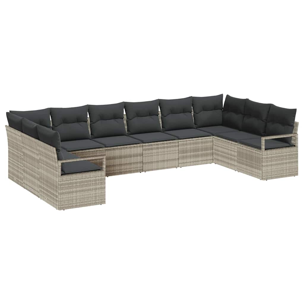 Gartensofa-set mit Kissen 10 pcs Hellgrau Poly-Rattan