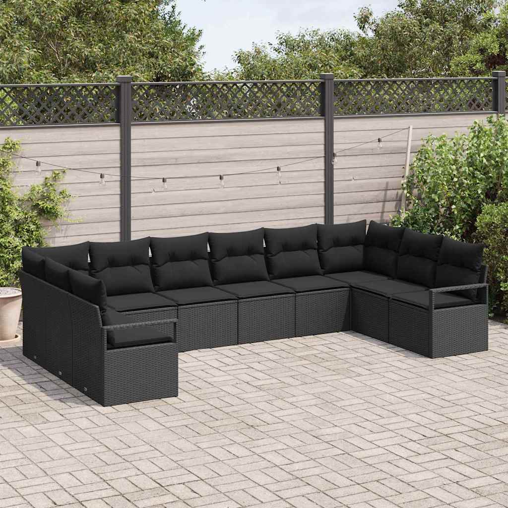Gartensofa-set mit Kissen 10 pcs Schwarz Poly-Rattan