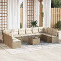 Gartensofa-set mit Kissen 11 pcs Beige und Creme Poly-Rattan