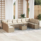 Gartensofa-set mit Kissen 11 pcs Beige und Creme Poly-Rattan