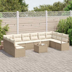 Gartensofa-set mit Kissen 11 pcs Beige und Creme Poly-Rattan