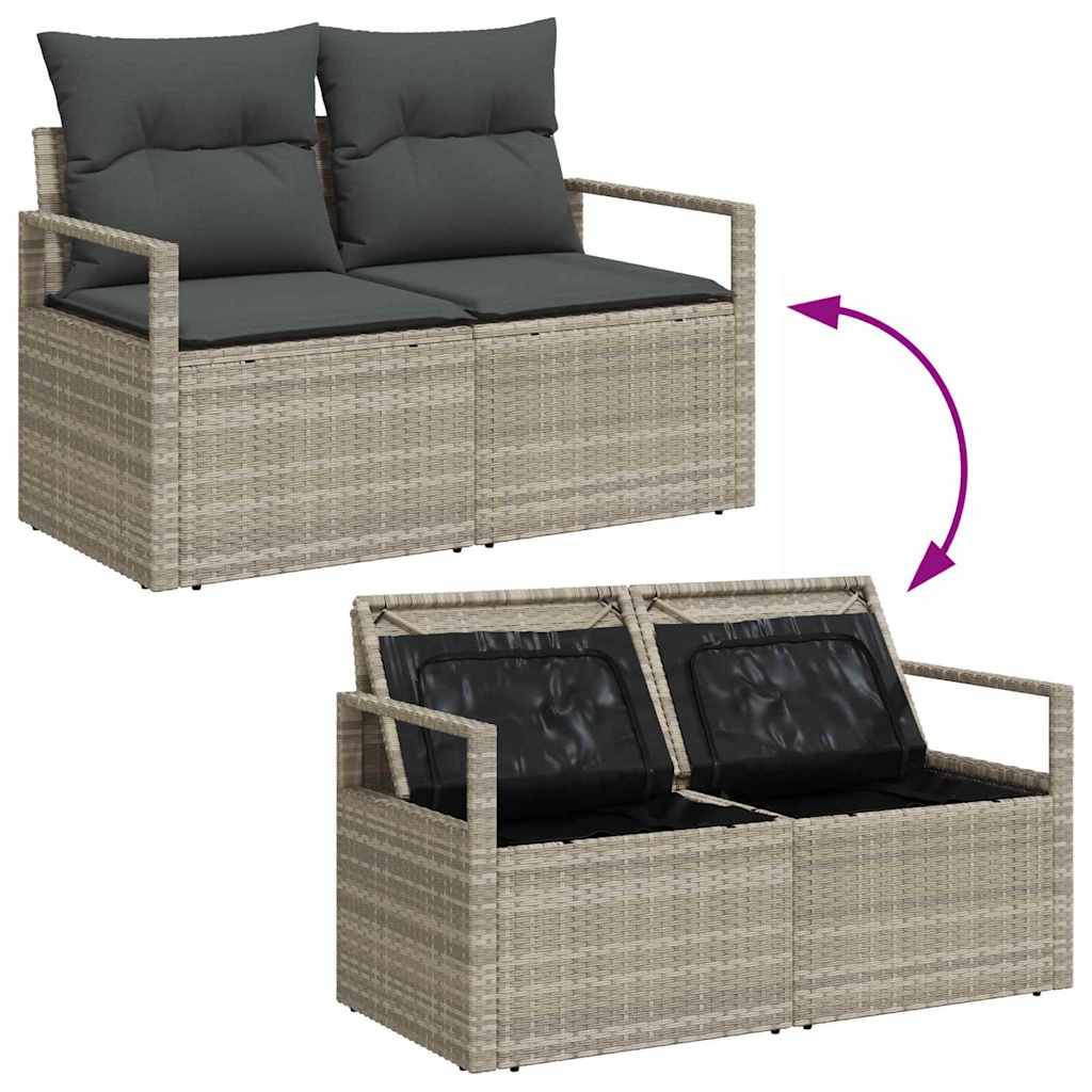 Gartensofa-set mit Kissen 11 pcs Hellgrau Poly-Rattan