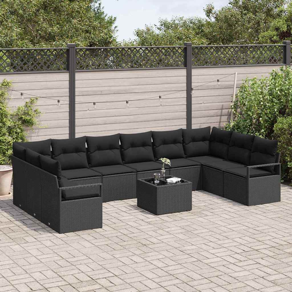 Gartensofa-set mit Kissen 11 pcs Schwarz Poly-Rattan