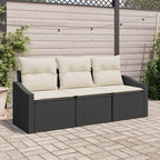 Gartensofa-set mit Kissen 3 pcs Schwarz und Weiß Poly-Rattan