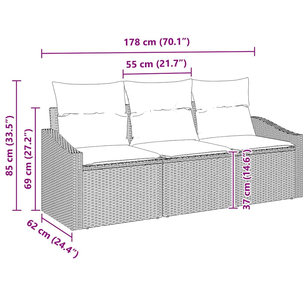 Gartensofa-set mit Kissen 3 pcs Schwarz und Weiß Poly-Rattan