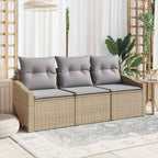 Gartensofa-set mit Kissen 3 pcs Beige und Hellgrau Poly-Rattan