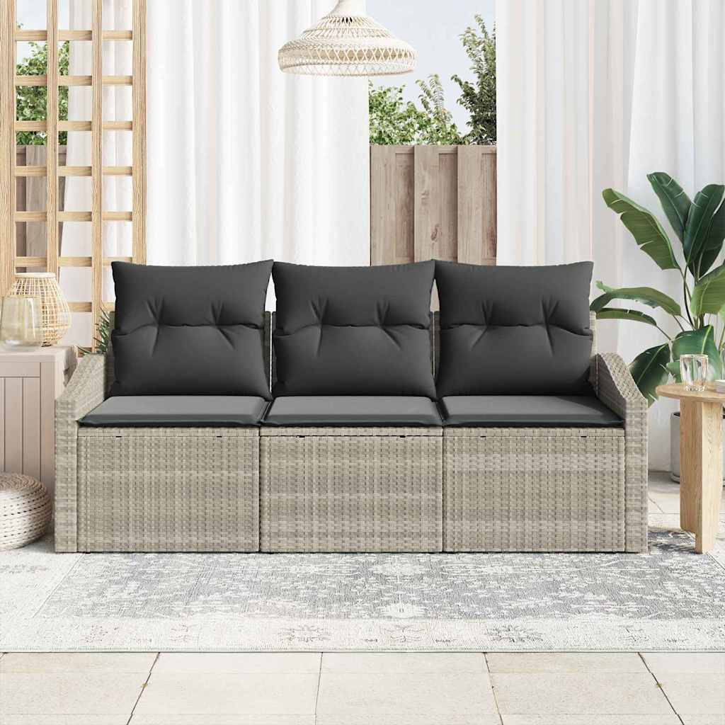 Gartensofa-set mit Kissen 3 pcs Hellgrau Poly-Rattan