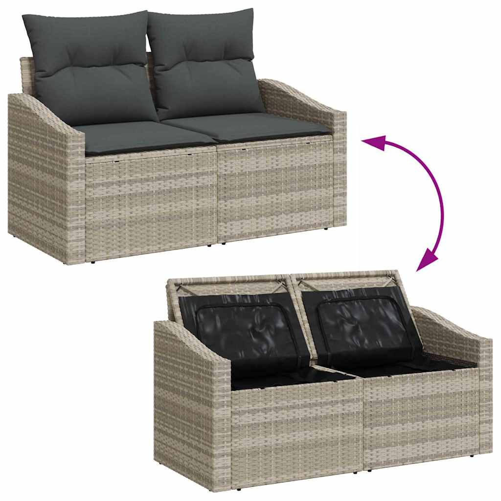 Gartensofa-set mit Kissen 3 pcs Hellgrau Poly-Rattan