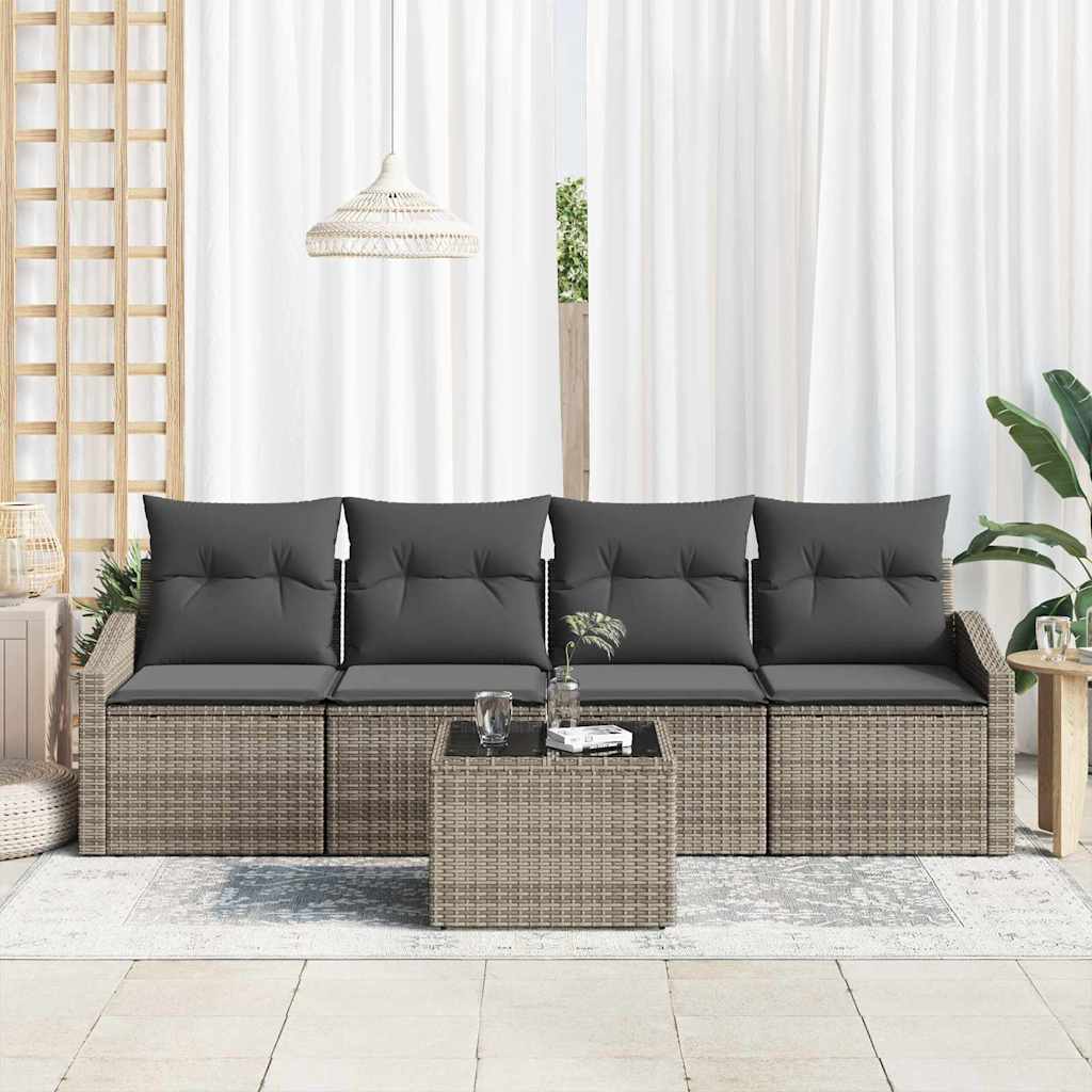 Sofa Set mit Kissen mit Speicher 5 pcs Grau Poly-Rattan