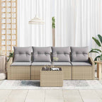 Sofa Set mit Kissen 5 pcs Beige und Grau Poly-Rattan