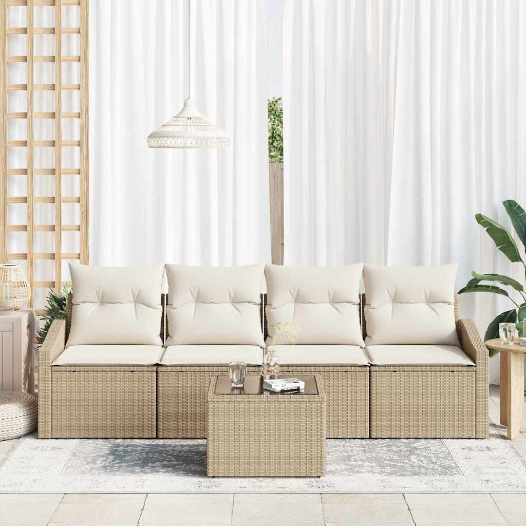 Sofa Set mit Kissen 5 pcs Beige und Creme Poly-Rattan