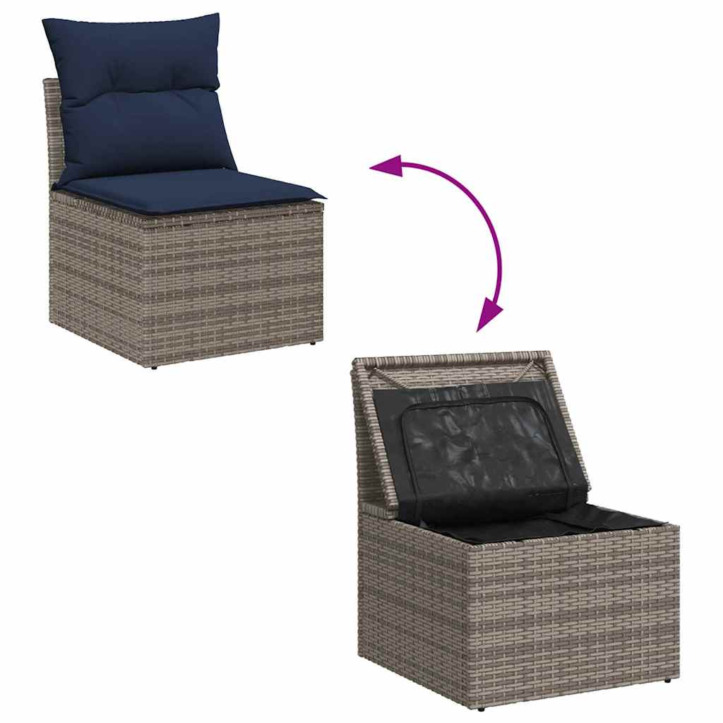 Sofa Set mit Kissen 5 pcs Grau und Marineblau Poly-Rattan