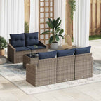 Sofa Set mit Kissen 6 pcs Grau und Marineblau Poly-Rattan