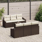Sofa Set mit Kissen 7 pcs Braun und Creme Poly-Rattan