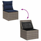 Sofa Set mit Kissen 7 pcs Grau und Marineblau Poly-Rattan