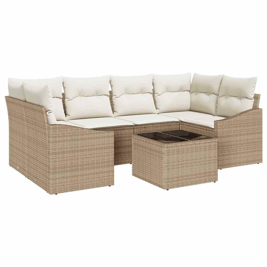 Sofa Set mit Kissen 7 pcs Beige und Creme Poly-Rattan
