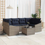 Sofa Set mit Kissen 7 pcs Grau und Marineblau Poly-Rattan