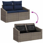 Sofa Set mit Kissen 7 pcs Grau und Marineblau Poly-Rattan