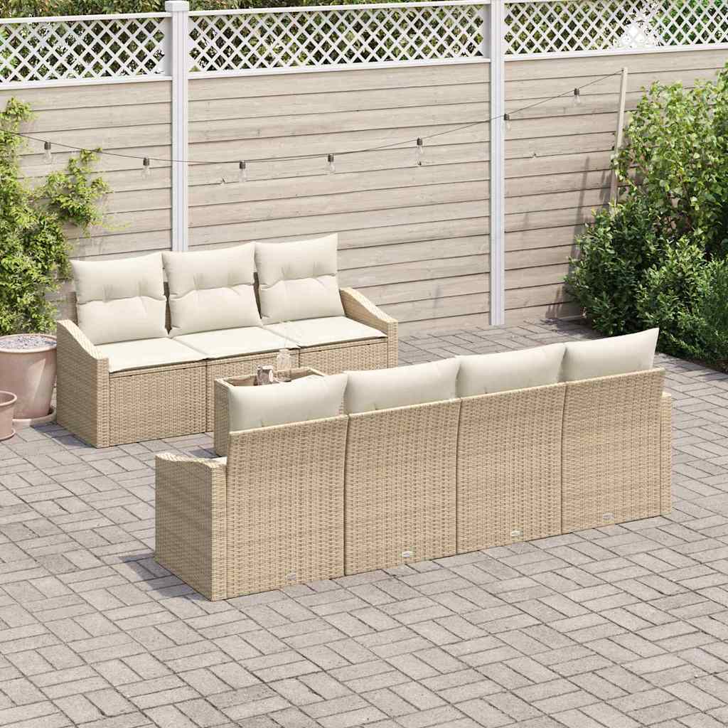 Sofa Set mit Kissen 8 pcs Beige und Creme Poly-Rattan