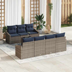 Sofa Set mit Kissen 8 pcs Grau und Marineblau Poly-Rattan