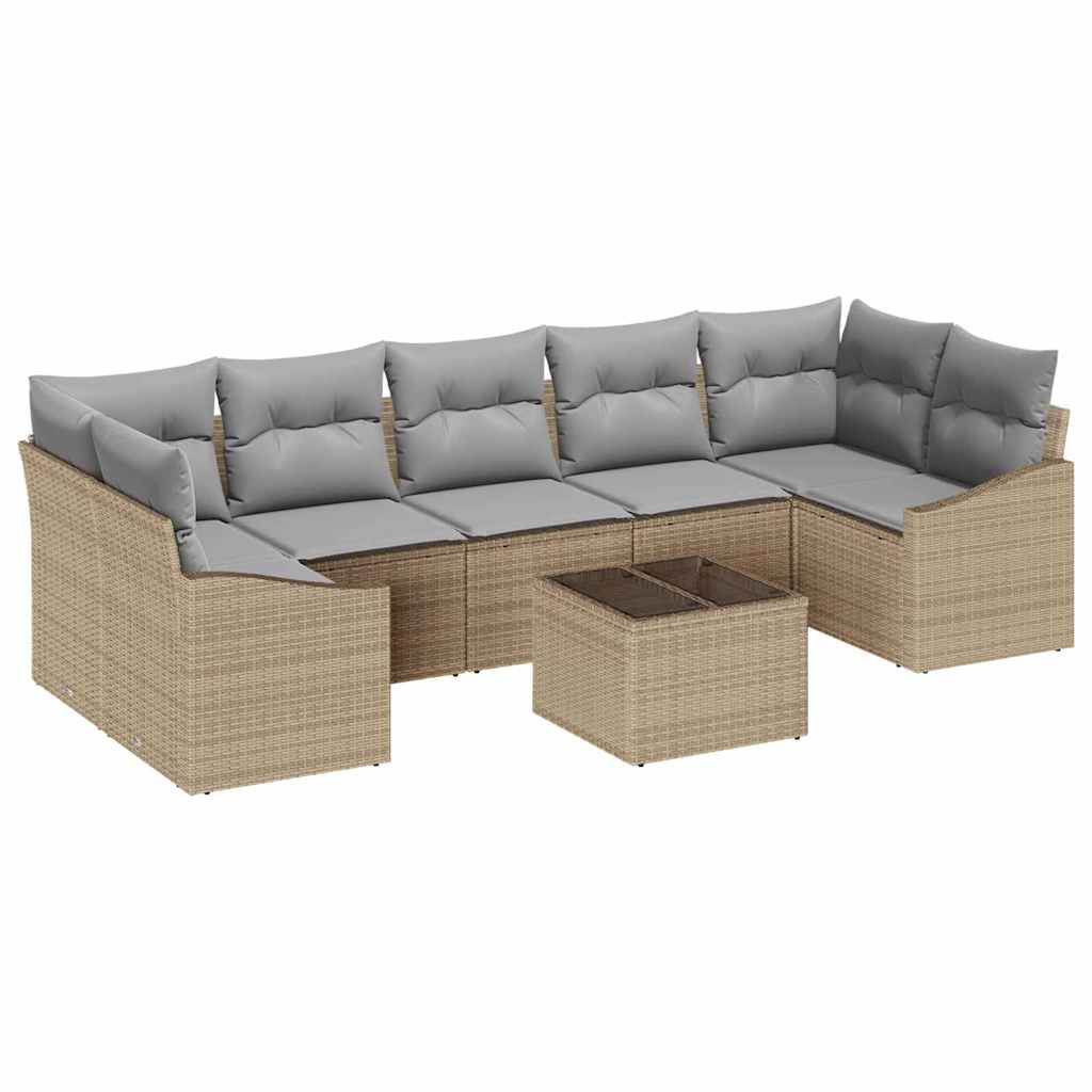 Sofa Set mit Kissen 8 pcs Beige und Grau Poly-Rattan