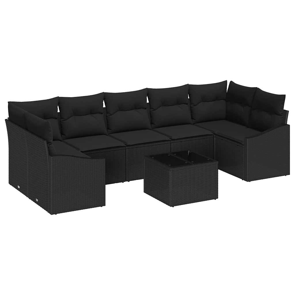 Sofa Set mit Kissen mit Speicher 8 pcs Schwarz Poly-Rattan